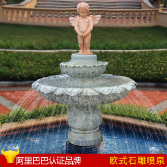 石雕流水喷泉欧式别墅庭院家用西方人喷水摆件大理石景观喷泉定制