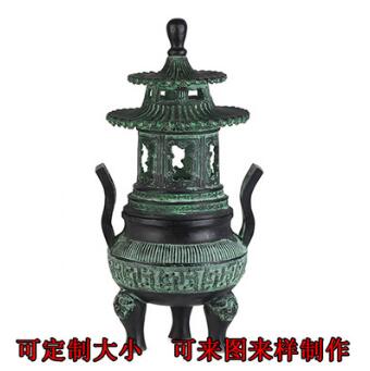 高35cm寺庙铸铜大型圆形形平口香炉圆形平口耳香炉大香炉焚纸炉