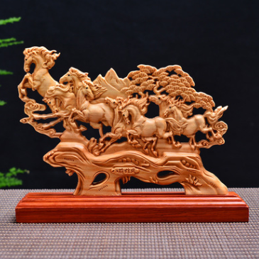厂家直销八骏雄风家居摆件木雕工艺品 崖柏镂空根雕创意木质雕刻