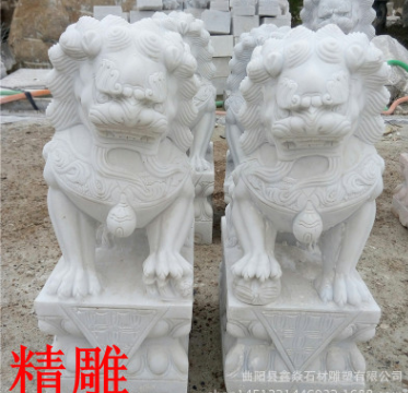厂家供应石材狮子一对汉白玉石狮看门石雕狮子青石精雕石狮子摆件