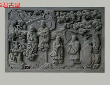 仿古砖雕 照壁芯 影壁墙饰品 工艺品花砖 人物 三顾茅庐