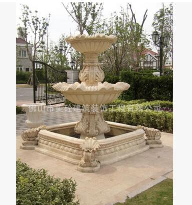 销售大型园林水景石雕喷泉,叠水钵,黄锈石,来图定制