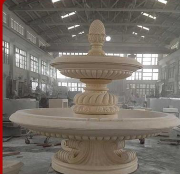 厂家直销埃及米黄石雕喷泉定制大型园林水景雕塑欧式石材喷泉花钵