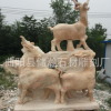 曲阳石雕十二生肖羊 晚霞红三羊开泰园林雕塑 汉白玉石头羊