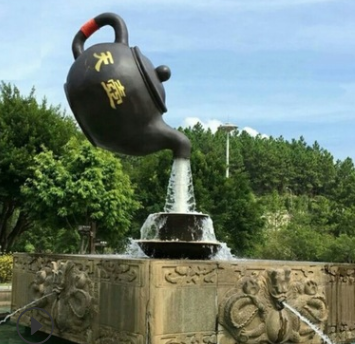 玻璃钢树脂天壶雕塑悬空流水茶壶喷泉园林景观茶文化大型户外摆件