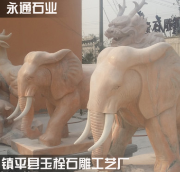 厂家专业雕刻石雕大象 汉白玉 晚霞红大象雕件 开业典礼风水摆件