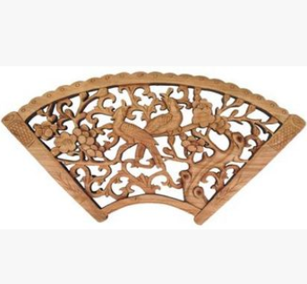 东阳仿古木雕木扇形壁挂全实木挂件工艺品家居装饰品厂家批发