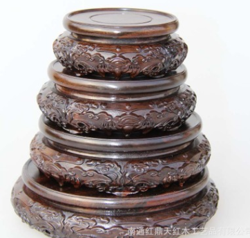 红鼎天红木雕工艺品特价圆形实木底座 摆件底座 红木圆形茶壶底座