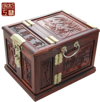 红酸枝精雕四大美女镜箱 红木雕家居礼品仿古摆件