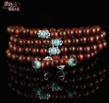 红酸枝绿松石男女款108佛珠手链 首饰礼品 红木雕工艺品