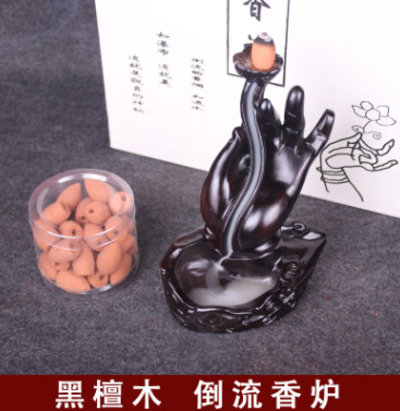 大有红木 黑檀木雕 佛手 倒流香 香炉檀香熏香家居摆件礼品工艺品