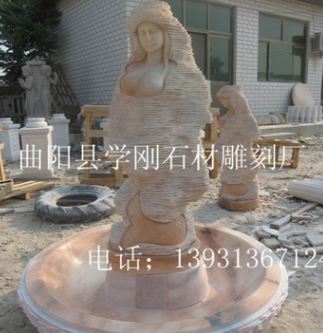 供应石雕 欧式人物水钵 花岗岩流水喷泉定做加工公园广场雕塑