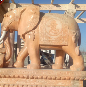 厂家供应 晚霞红石雕大象 吉祥如意大象 酒店园林门口石像摆件