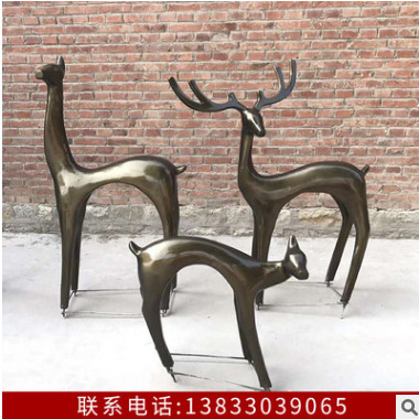 雕塑鹿玻璃钢仿铜抽象几何抽象户外公园林造型艺术吃草麋鹿摆件