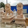 厂家供应大理石石雕狮子雕塑像 晚霞红狮子摆件