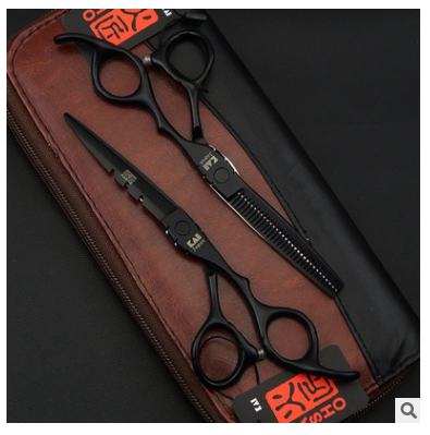 火匠黑色3牙美发理发剪刀 平剪+牙剪送皮包5.5寸6寸发型师专用