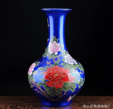 景德镇陶瓷器 景泰蓝牡丹赏瓶现代中式瓷器工艺品 办公礼品瓷批发