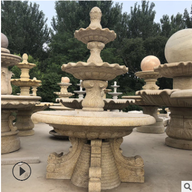厂家定制石雕喷泉欧式黄锈石喷水池园林景观雕塑景观小区喷水雕塑