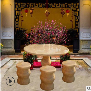 户外花园别墅园林庭院天然石桌石凳家用休闲室内圆桌雕刻石头凳子