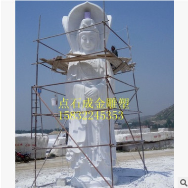 供应观音雕像大型石雕观音加工中汉白玉三面观音雕像出厂价格
