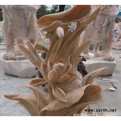 直销 石雕荷花 晚霞红石雕 加工定做 晚霞红石雕荷花