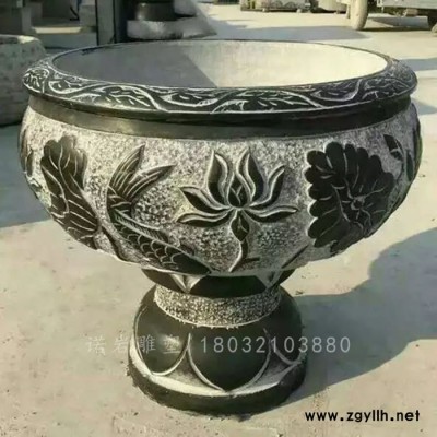 诺岩雕塑 石雕花盆 仿古石雕花盆鱼缸