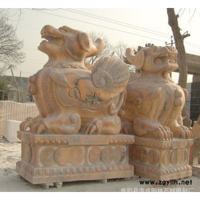 曲阳石雕 晚霞红 貔貅 正宅辟邪 招财纳宝 石雕貔貅 工艺貔