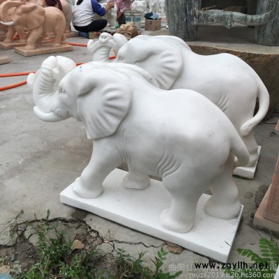 沐泽石雕厂家定制石雕大象**汉白玉小象家居风水招财工艺品石雕摆件