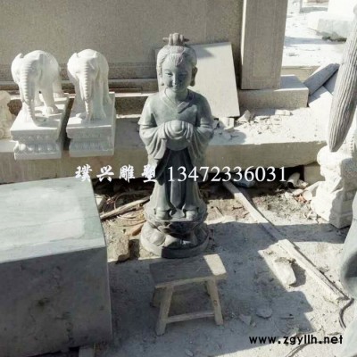 璞兴雕塑 石雕人物 青石善财童男童女雕塑 仿古石雕