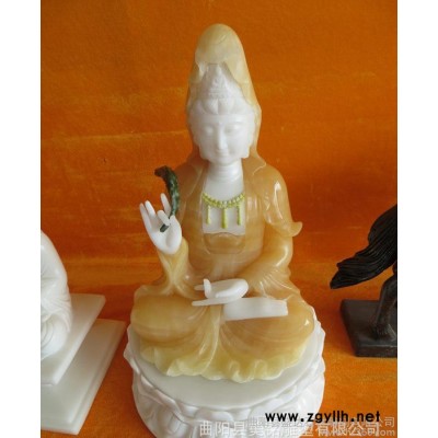 石雕观音像 汉白玉大理石观音坐像 小件工艺品摆件 曲阳石雕