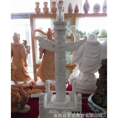 石雕龙柱华表 汉白玉大理石华表 小件工艺品摆件 曲阳石雕