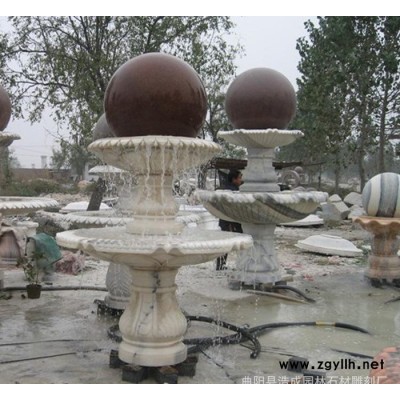 晚霞红风水球喷泉 曲阳石雕喷泉 大理石风水球