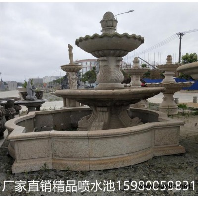 **石雕喷泉 欧式黄锈石喷泉户外 流水喷泉石雕水钵户外庭院