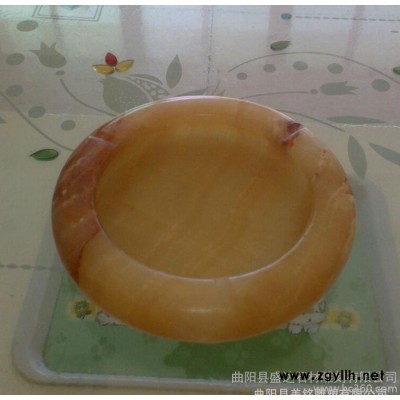 石雕烟灰缸 米黄玉烟灰缸 小件工艺品雕塑摆件 曲阳石雕
