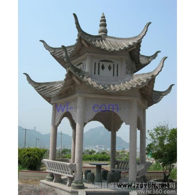 石雕凉亭汉白玉大理石凉亭晚霞红双层凉亭户外雕塑摆件曲阳石雕