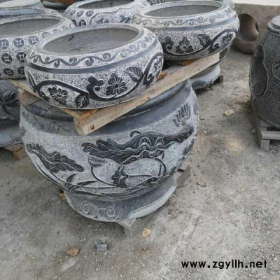 盛晟厂家 鱼缸花盆石雕 荷花石雕 室外庭院摆件 可定制