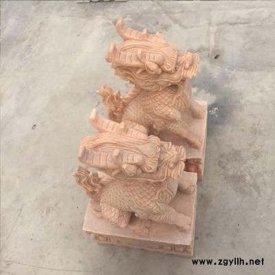 沐泽直销石雕招财动物晚霞红石材麒麟雕刻家居风水别墅酒店摆放 石雕麒麟