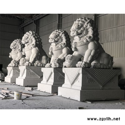 石雕加工汉白玉狮子 公司门口看宅北京狮一对 大型石雕动物摆件