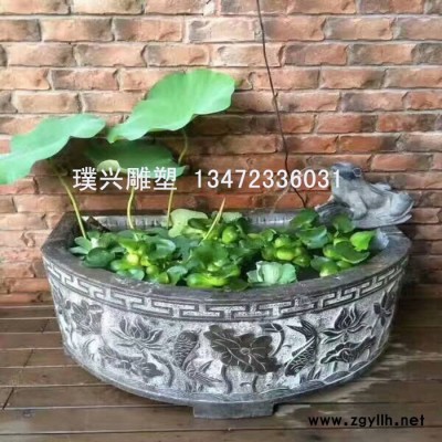 璞兴雕塑 石雕花盆 青石花盆 仿古花盆