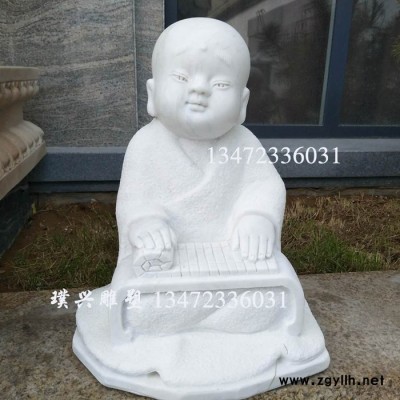 璞兴雕塑 石雕小和尚 汉白玉木鱼小沙弥 四川汉白玉