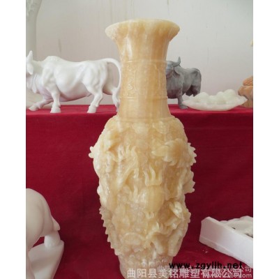石雕花瓶 米黄玉花瓶 **雕塑摆件 家居饰品摆件 曲阳石雕