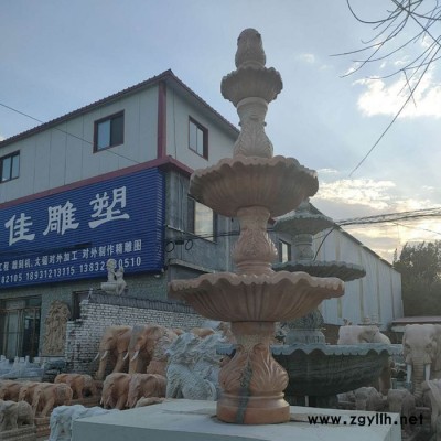 洛彤 加工销售 别墅水池公园喷泉 风水球喷泉 室内外晚霞红石雕喷泉