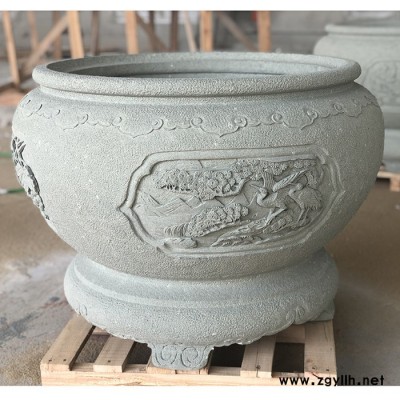 厂家供应仿古石雕石缸 青石鱼缸花盆 户外庭院摆件