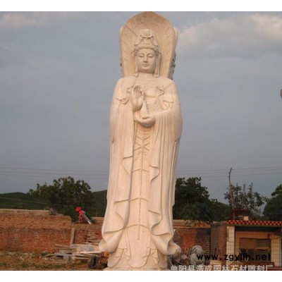 曲阳直销 石雕观音佛像 汉白玉观音雕像 三面观音像