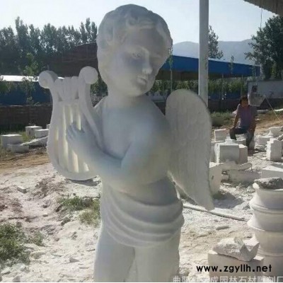 直销汉白玉石雕小天使西方小孩雕塑别墅庭院装饰摆件晚霞红雕塑