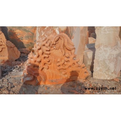 南阳晚霞红石材 石雕加工 用材料来达成营造艺术的目地