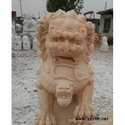 石雕狮子 晚霞红狮子一对 大型狮子摆件 招财镇宅狮子 直销