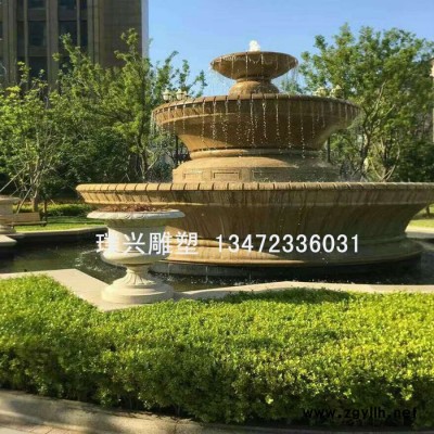 璞兴雕塑 石雕喷泉 黄金麻喷泉 小区别墅喷泉 喷泉制作