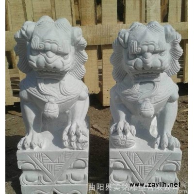 石雕狮子镇宅石雕狮子摆件 石雕狮子风水曲阳石雕狮子汉白玉