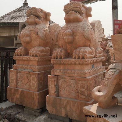 沐泽石雕仿古动物晚霞红大型貔貅古建园林雕刻摆件招财风水